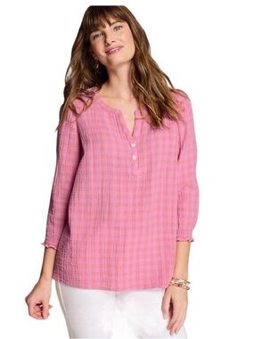 J. Jill Cotton Gauze Smocked 3/4
Sleeve Top pink orange Size M
